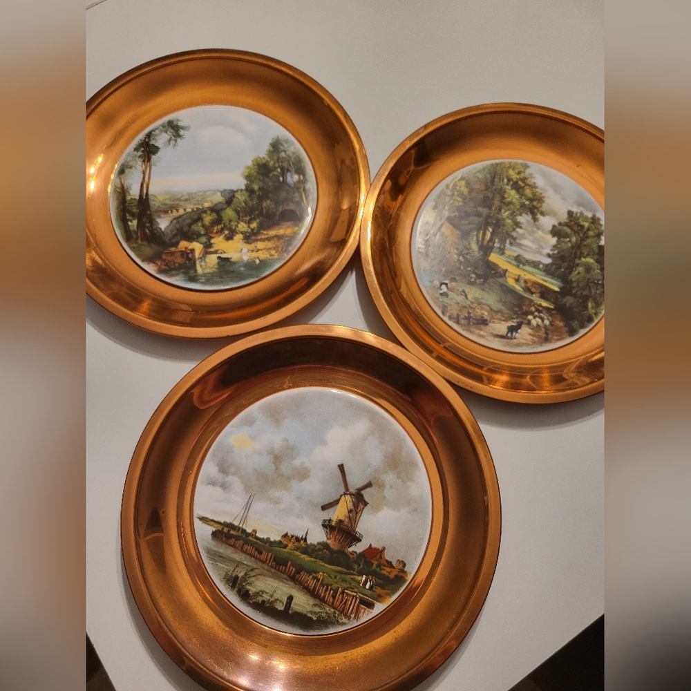Set of vintage copper & tile plates
